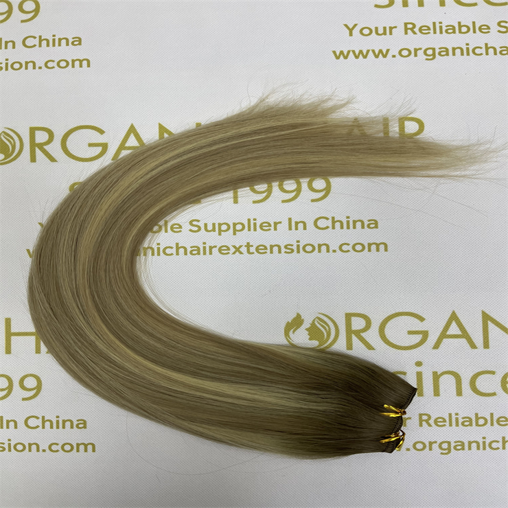 Organic professional hand tied weft hair extensions H12